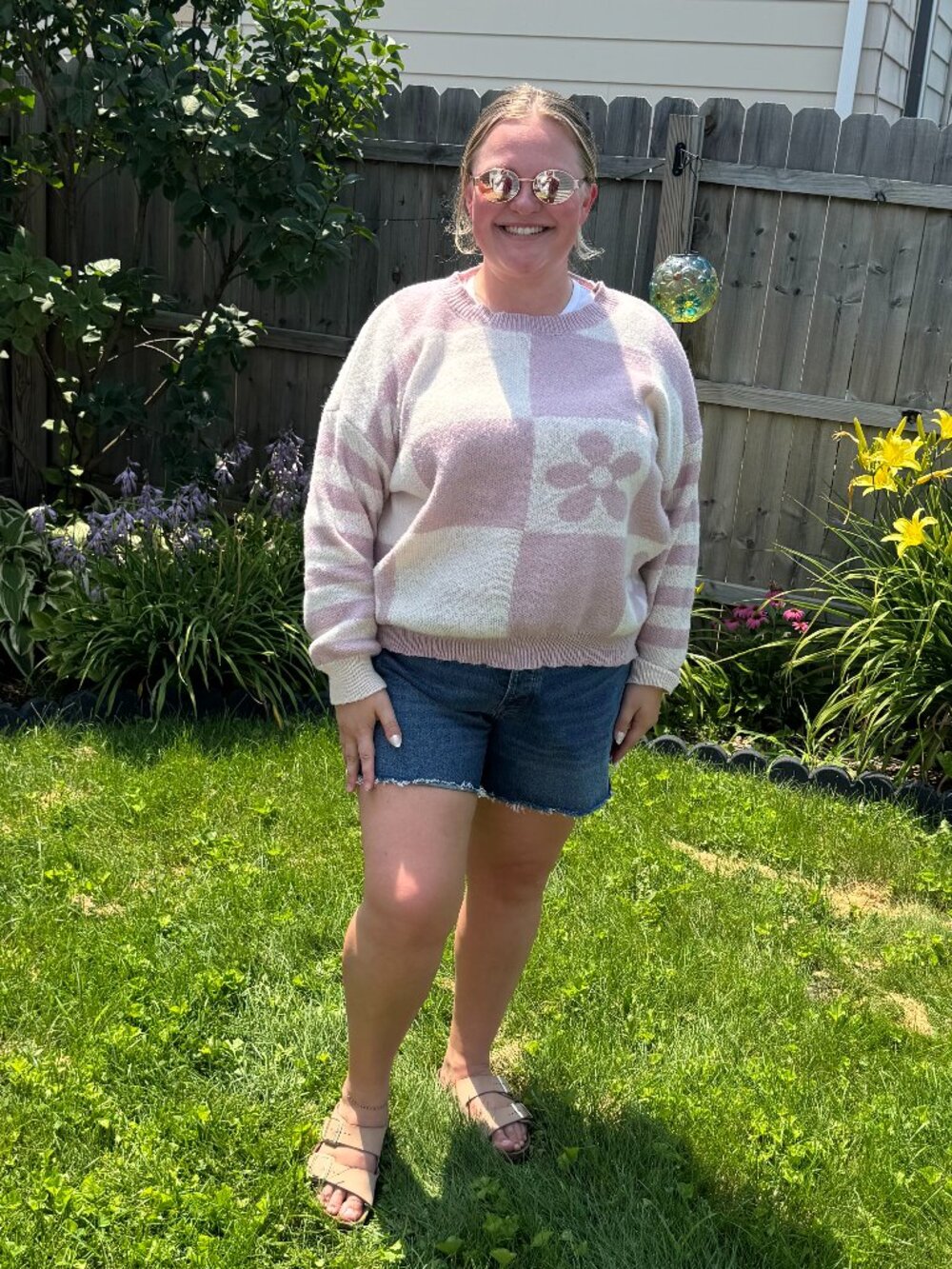 Checkered and Striped Knitted Sweater